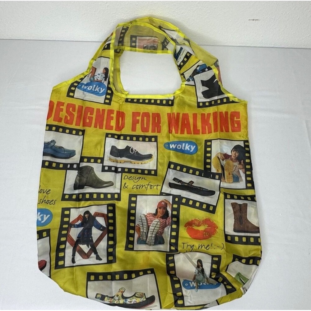 Wolky Reusable Bag Yellow Foldable Shoes Compact Shopping Bag‎ Retro Groovy